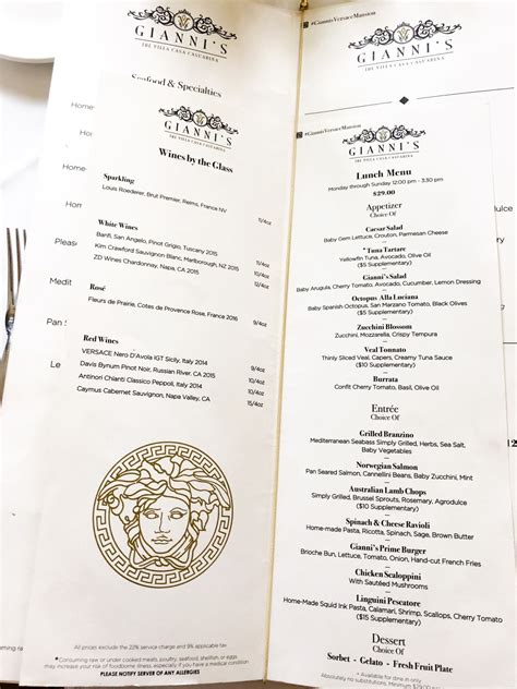 menu mansion versace|Versace mansion menu prices.